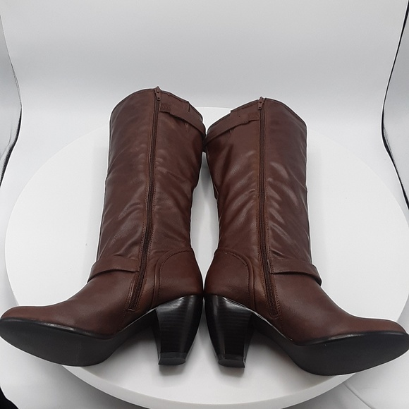 Style & Co. Knee-High Cognac Leather Heeled Boots - Picture 4 of 7